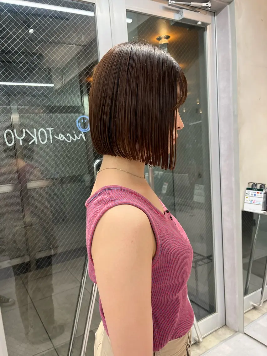 ミディアム カラー カット ヘアカラー トリートメント 縮毛矯正ボブ&顔まわ レイヤー♡TOMOEのヘアスタイル