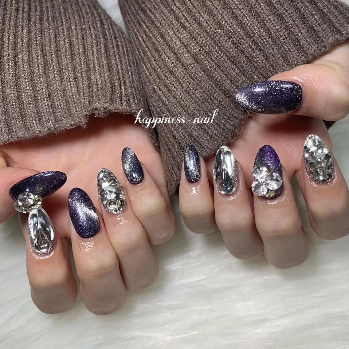 ネイル アートネイル 韓国ネイル マグネットネイル ワンカラーネイル スカルプネイル happiness nailのネイルデザイン