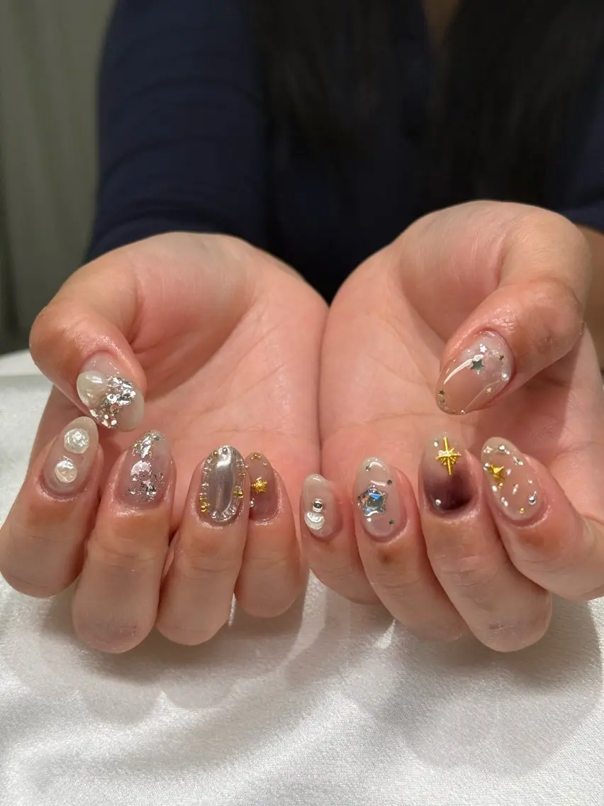 ネイル アートネイル オーロラネイル ブルー チークネイル フットネイル ハンドネイル NAILS168 新大久保店のネイルデザイン