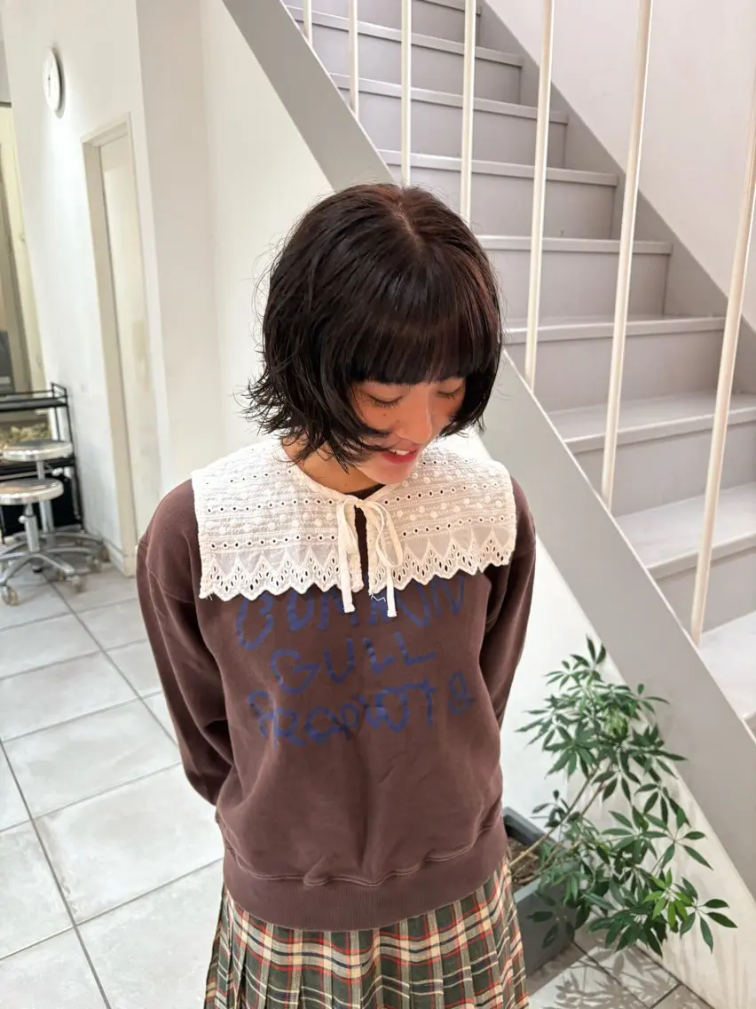 ショート カラー パーマ ブラウンカラー ナチュラルブラウン ボブ ウルフカット hisa/melt 西梅田のヘアスタイル