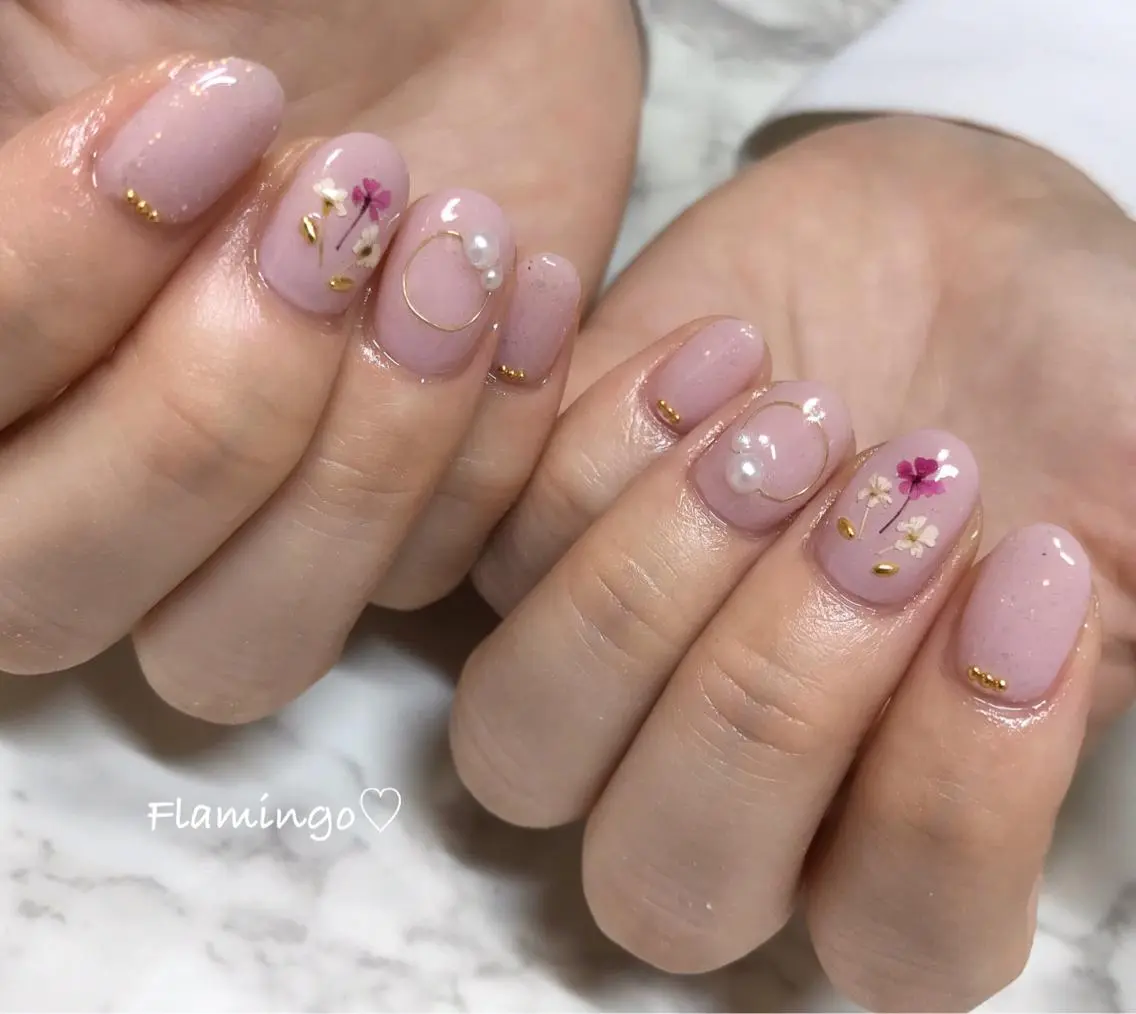ネイル フラワーネイル ジェルネイル ピンク 春ネイル 爪を傷ませない♡ 爪の土台を第一に✨のネイルデザイン