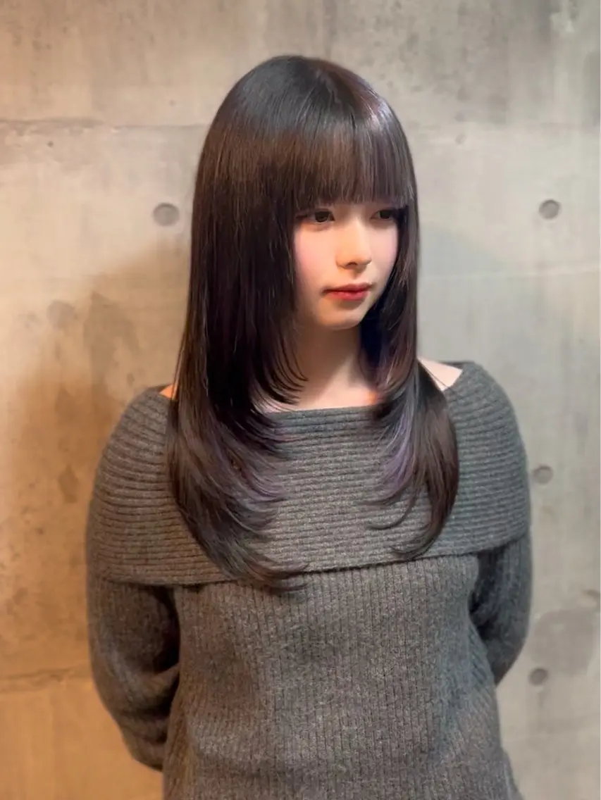 ロング カラー レイヤーカット ハッシュカット レイヤーカット 熊谷のヘアスタイル