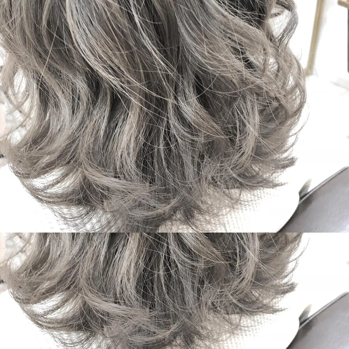 ミディアム カラー ブリーチ グレージュ トリートメント 縮毛矯正⭐️ TAKAHIROのヘアスタイル