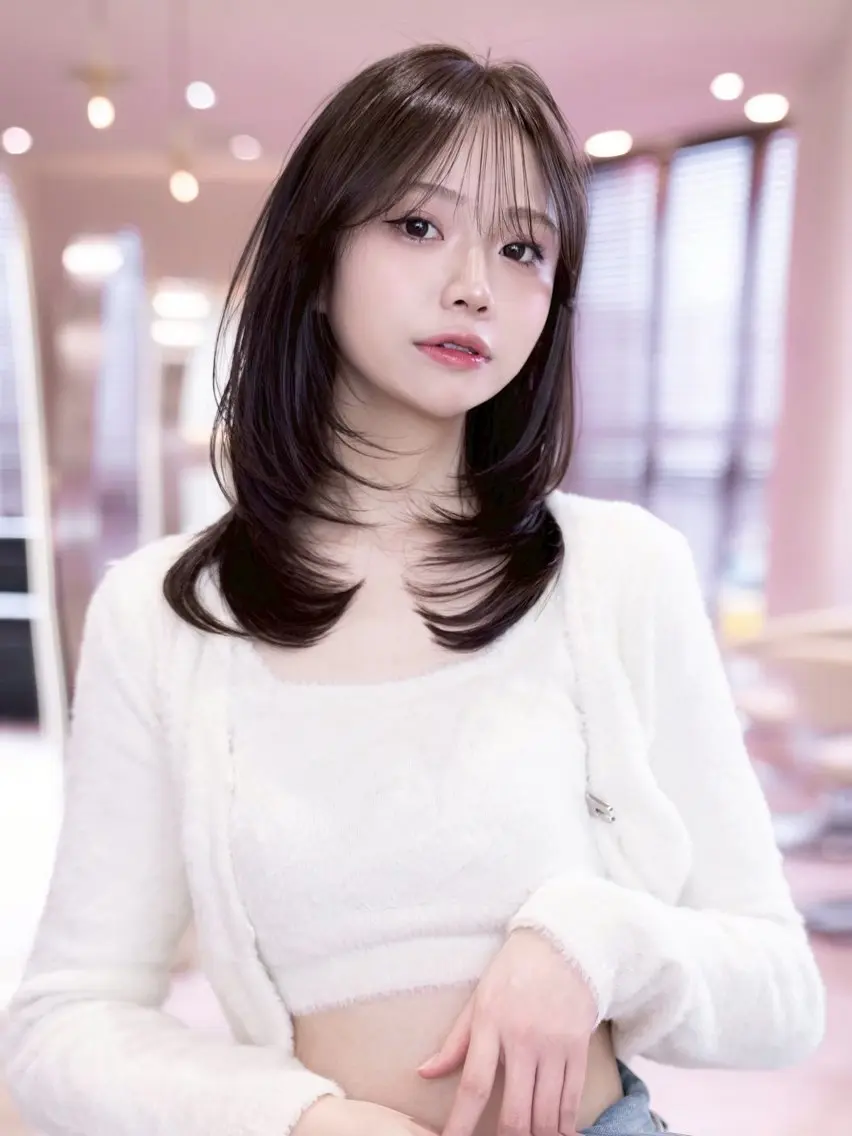 セミロング カット ヘアカラー 渋谷/韓国レイヤー ハッシュ/堅亘のヘアスタイル