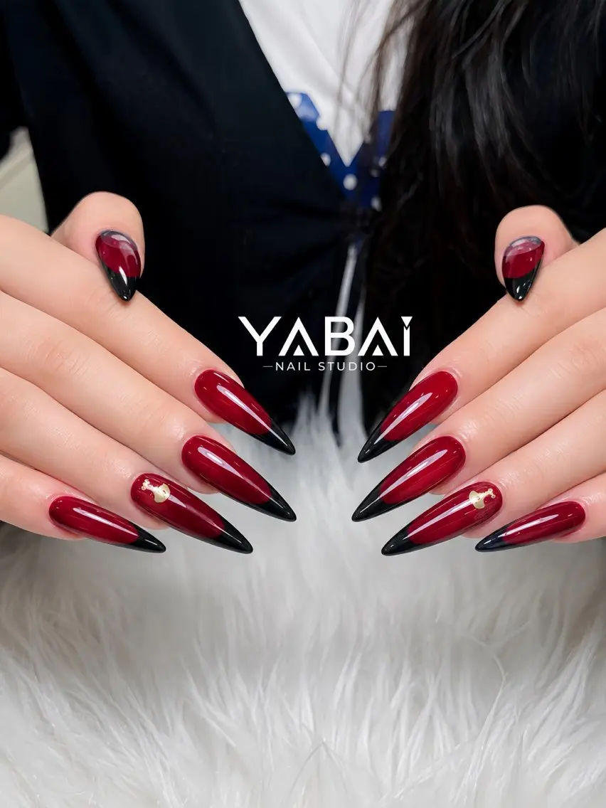 ネイル ボルドー 長さ出し フレンチネイル 韓国ネイル ロングネイル YABAI NailStudioのネイルデザイン