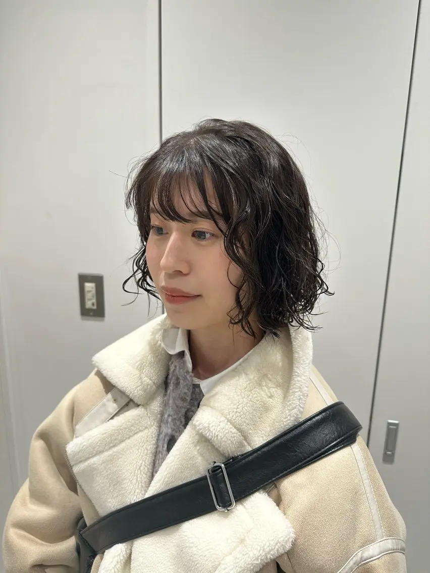 ミディアム パーマ ミディアムパーマ ボブ カット パーマ トリートメント 俵 知広のヘアスタイル