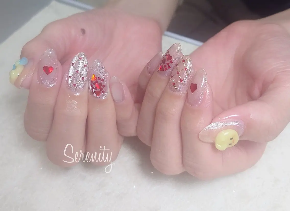 ネイル ハート おそろいネイル バレンタイン nail  serenityのネイルデザイン