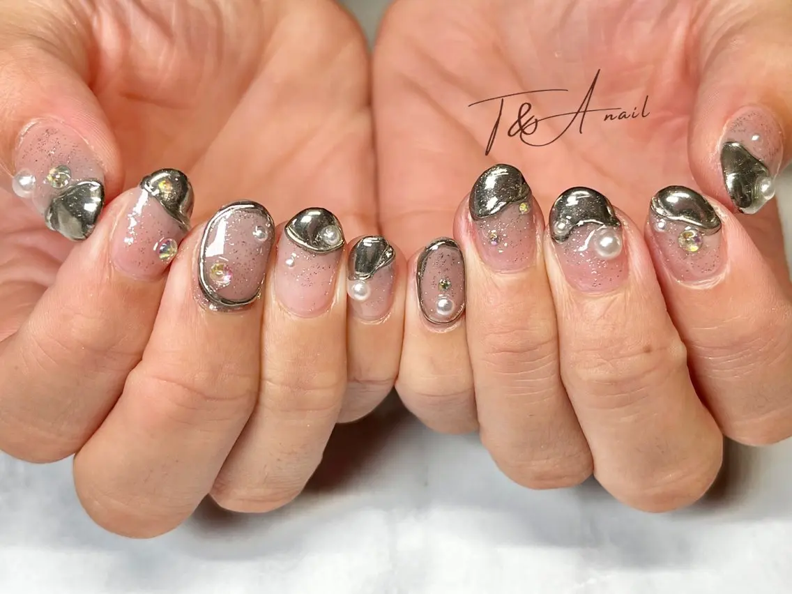 ネイル クリアネイル ジェルネイル ラメ(グリッター) ミラーネイル ニュアンスネイル T&A nailのネイルデザイン