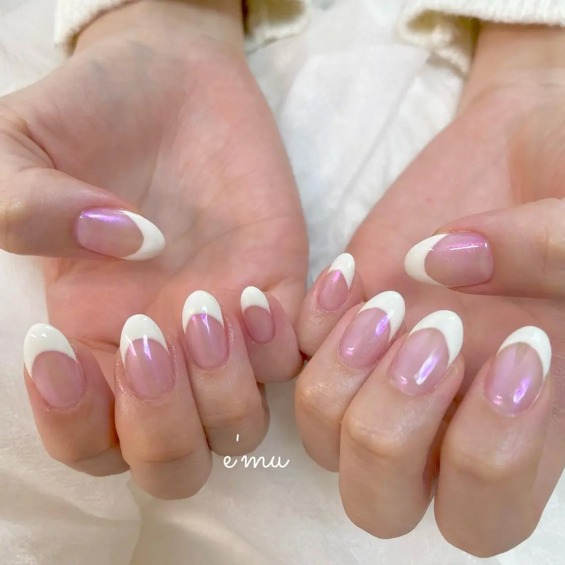 ネイル オーロラネイル フレンチネイル ハンドネイル nail salon e'mu💐のネイルデザイン