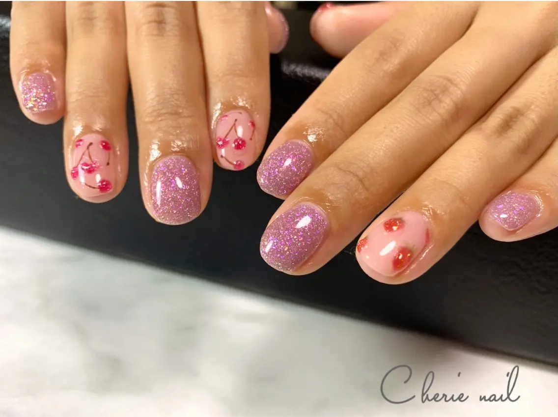 ネイル フラッシュネイル ジェルネイル マグネットネイル ピンク ハンドネイル Cherienail yunaのネイルデザイン