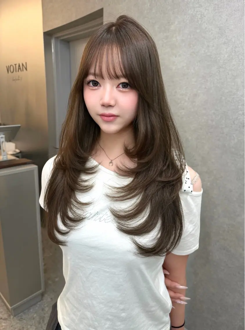 ロング 韓国風カラー 顔周りカット 韓国風ヘア ロング 韓国ヘア🤍 mionのヘアスタイル