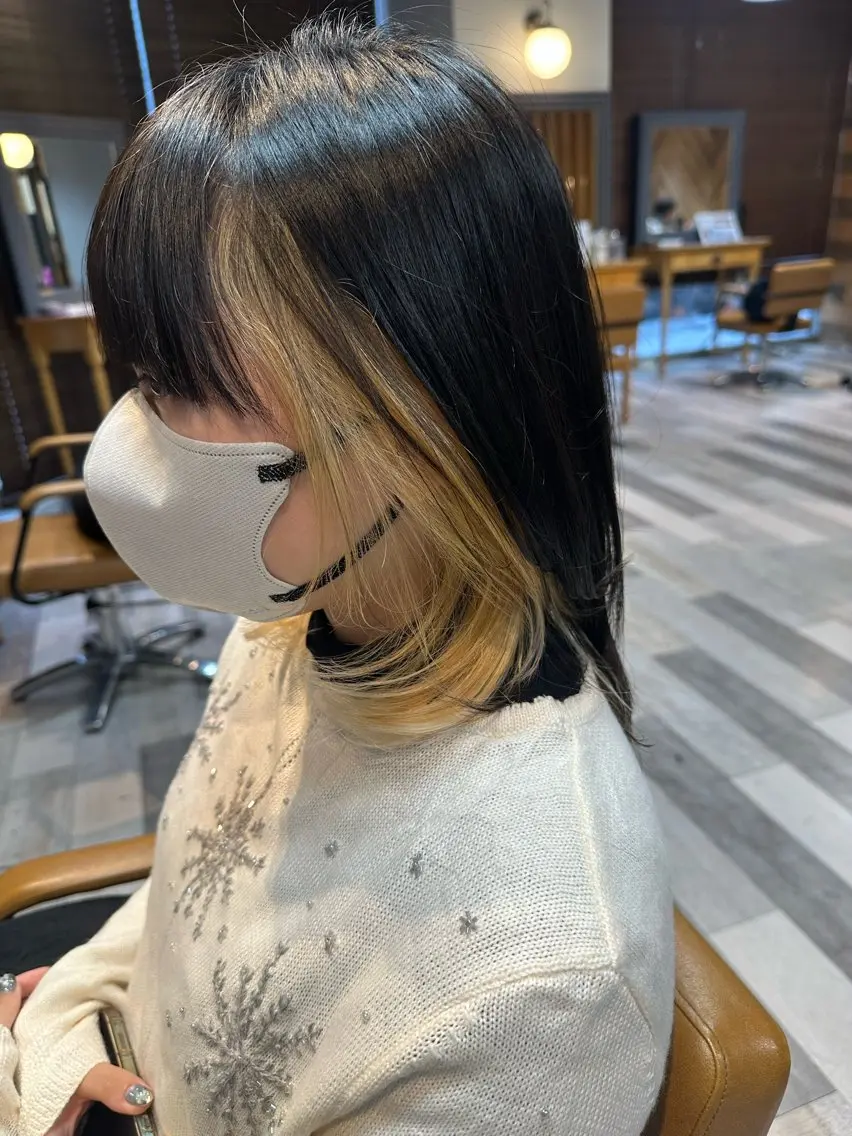 ミディアム カラー 抜きっぱなしブロンド 和田 直也のヘアスタイル