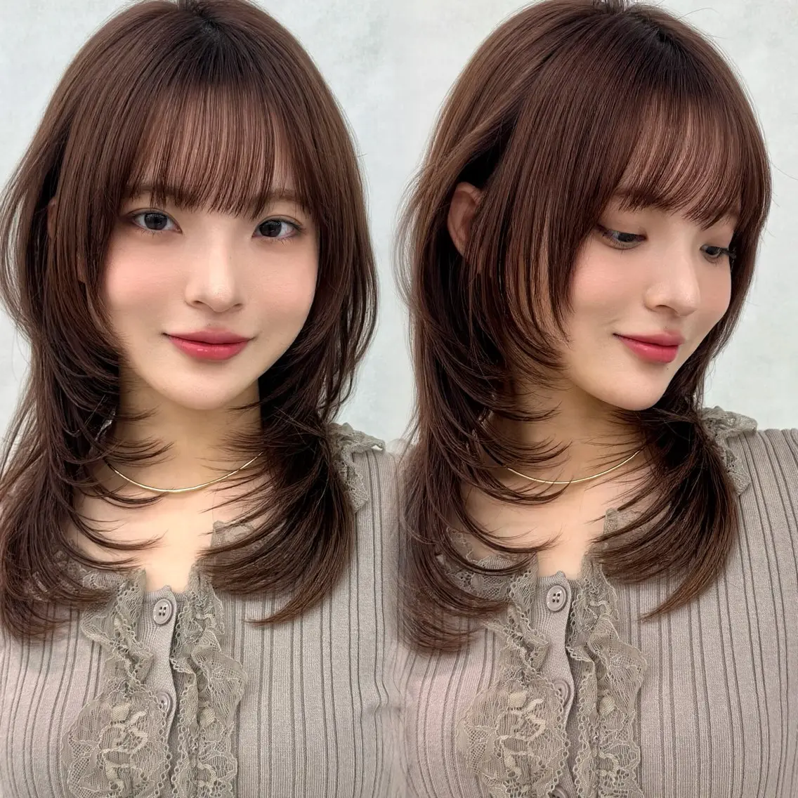 セミロング カラー カット ヘアカラー トリートメント 韓国ヘア🇰🇷透明 感カラー/yui💞のヘアスタイル