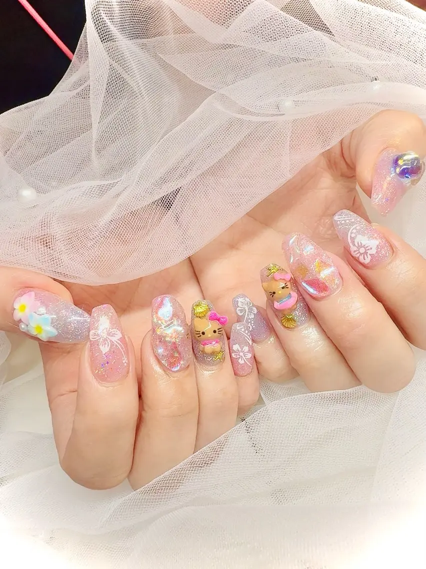 ネイル キラキラネイル 夏ネイル teddybear nailsのネイルデザイン