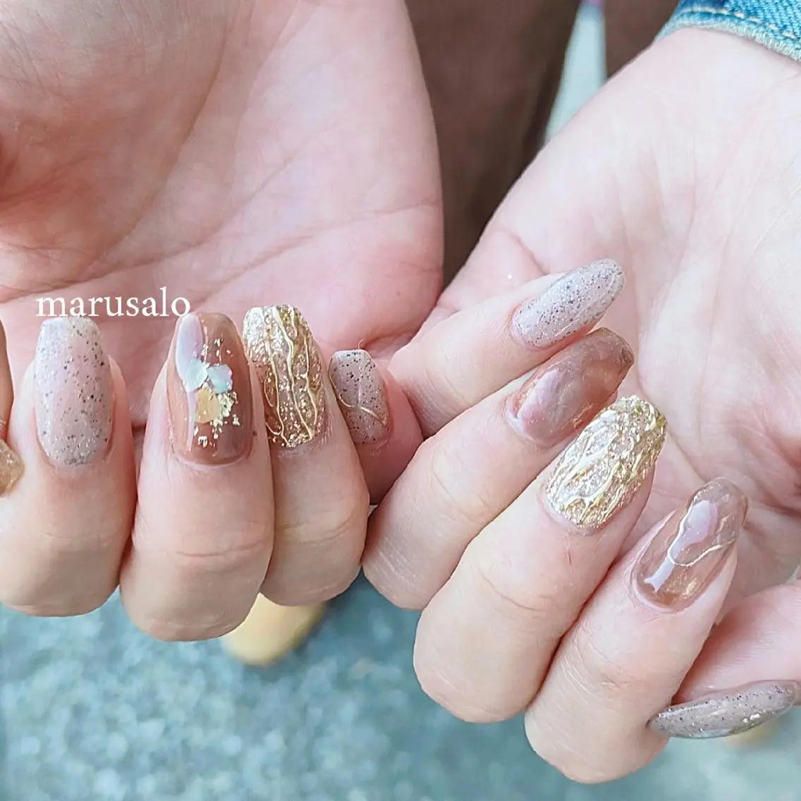 ネイル ブラウン ミラーネイル ニュアンスネイル 冬ネイル ハンドネイル marusalo nailのネイルデザイン