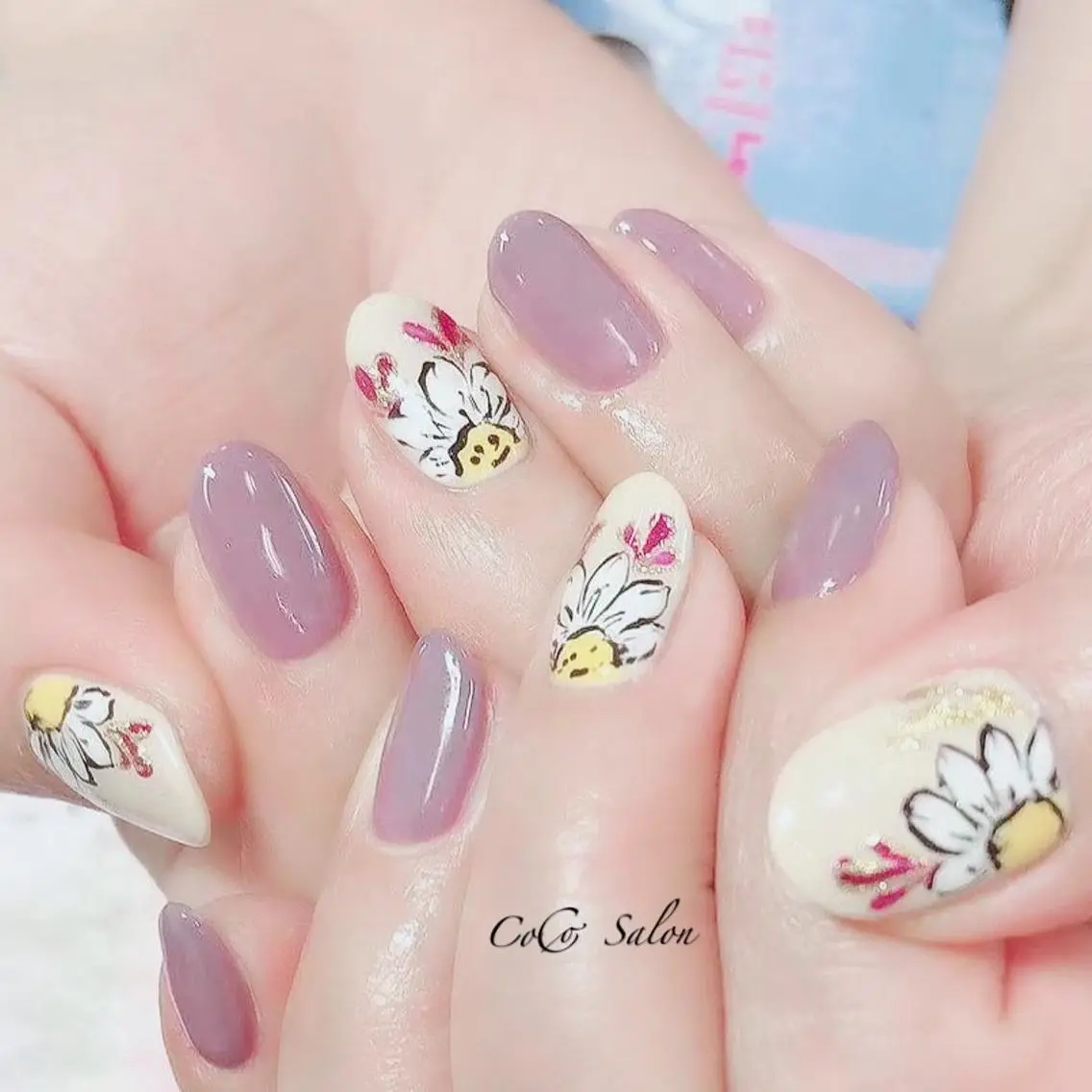 ネイル フラワーネイル パープル 春ネイル CoCoSalon ネイル/まつ毛予約のネイルデザイン