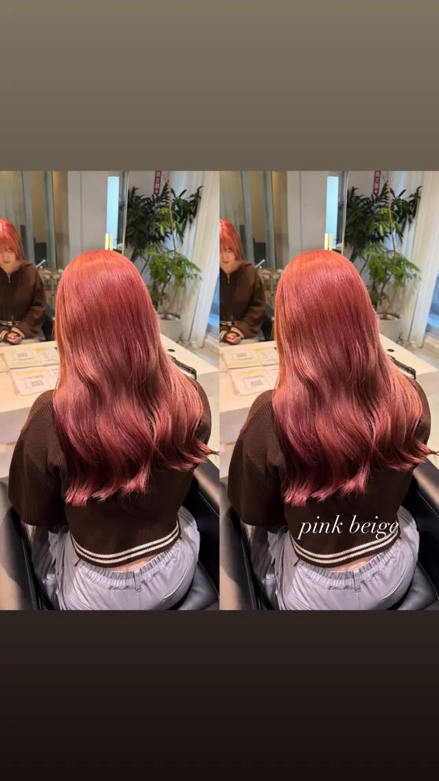ロング カラー ベージュカラー ピンクカラー ピンクベージュ ヘアカラー 暖色カラー/ ストレート/くるみのヘアスタイル