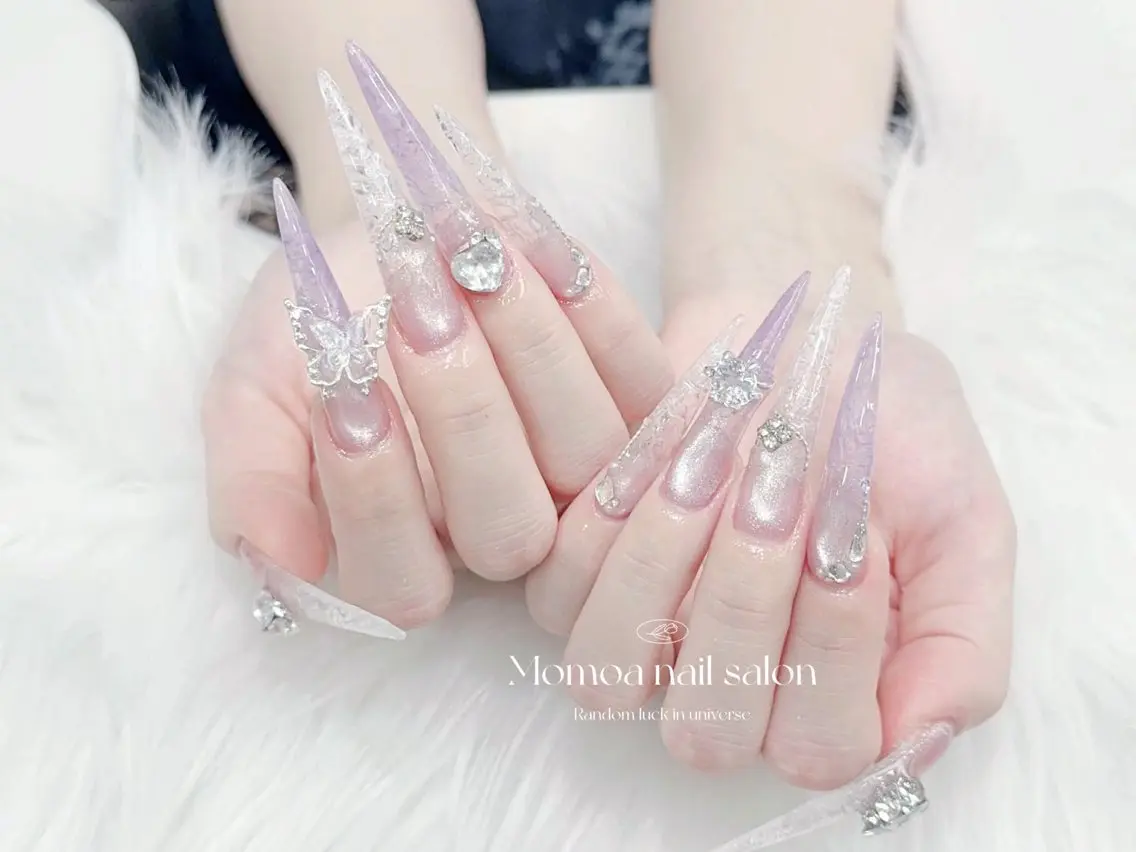 ネイル 成人式 大理石ネイル(マーブル) リボン 夏ネイル ネイルチップ MoMoA Nail ネイル長さ出し専門店のネイルデザイン