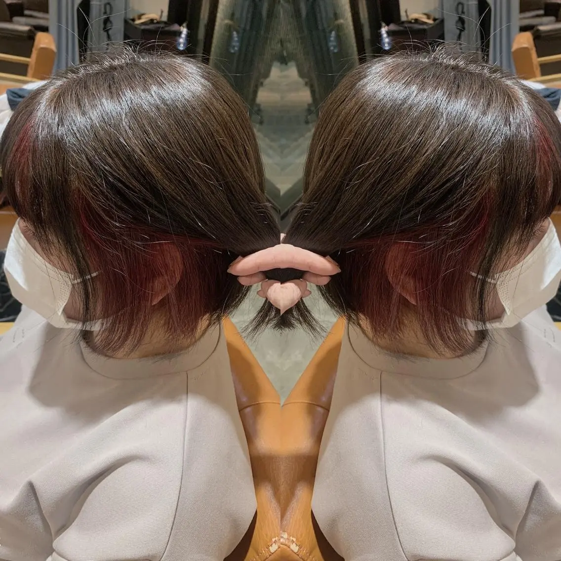 ショート カラー インナーカラー ピンクカラー ピンクパープル パープルカラー 韓国🇰🇷 ✂︎hair 内田愛のヘアスタイル