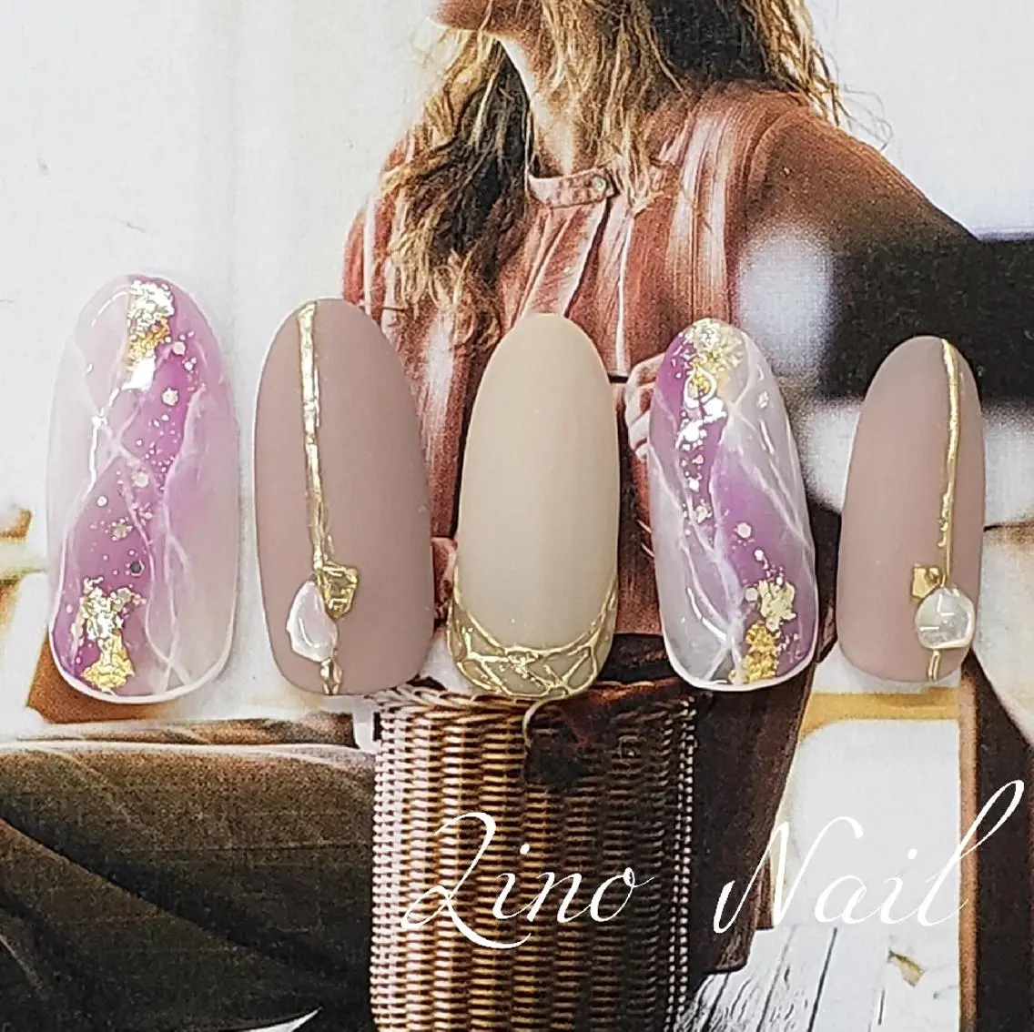 ネイル カジュアル ジェルネイル 大理石ネイル(マーブル) マットネイル ミラーネイル ハンドネイル Lino Nailのネイルデザイン