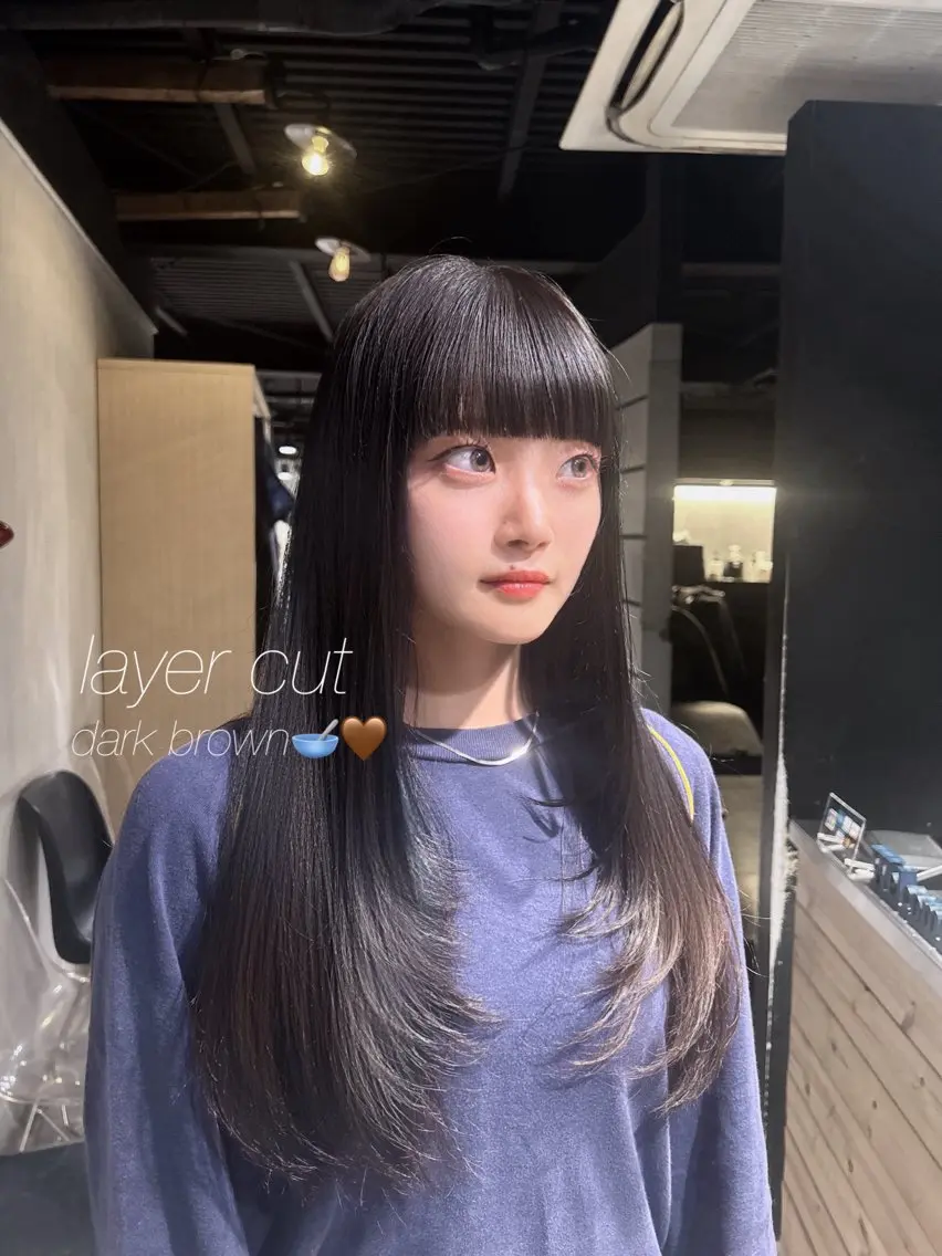 ロング 韓国風カラー 姫カット 韓国風ヘア レイヤーカット ワンホンレイヤー MEI🎀レイヤー 🎀韓国styleのヘアスタイル