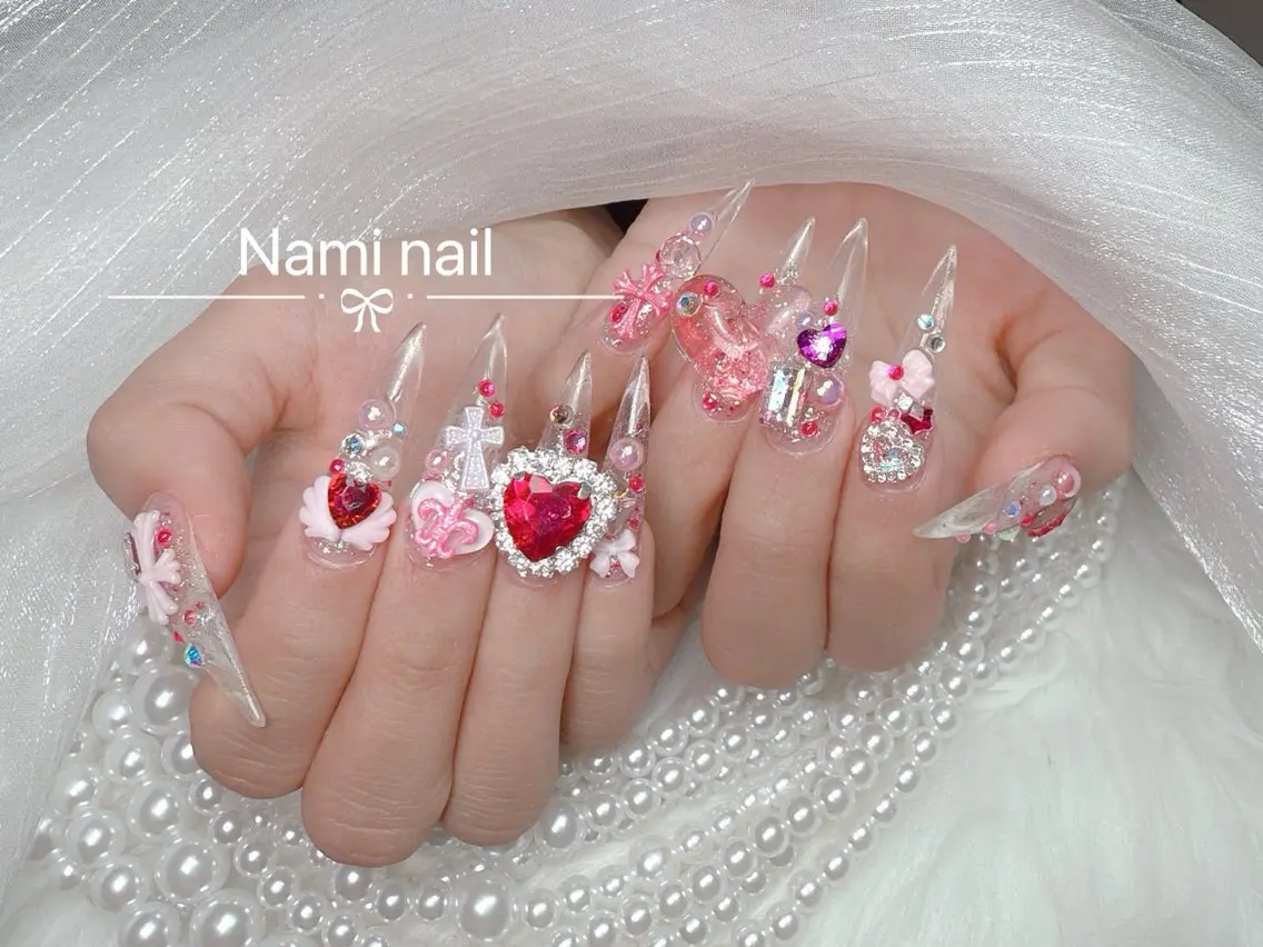 ネイル 長さ出し ガーリー 韓国ネイル ロングネイル 持ち込み Nami nail salonのネイルデザイン