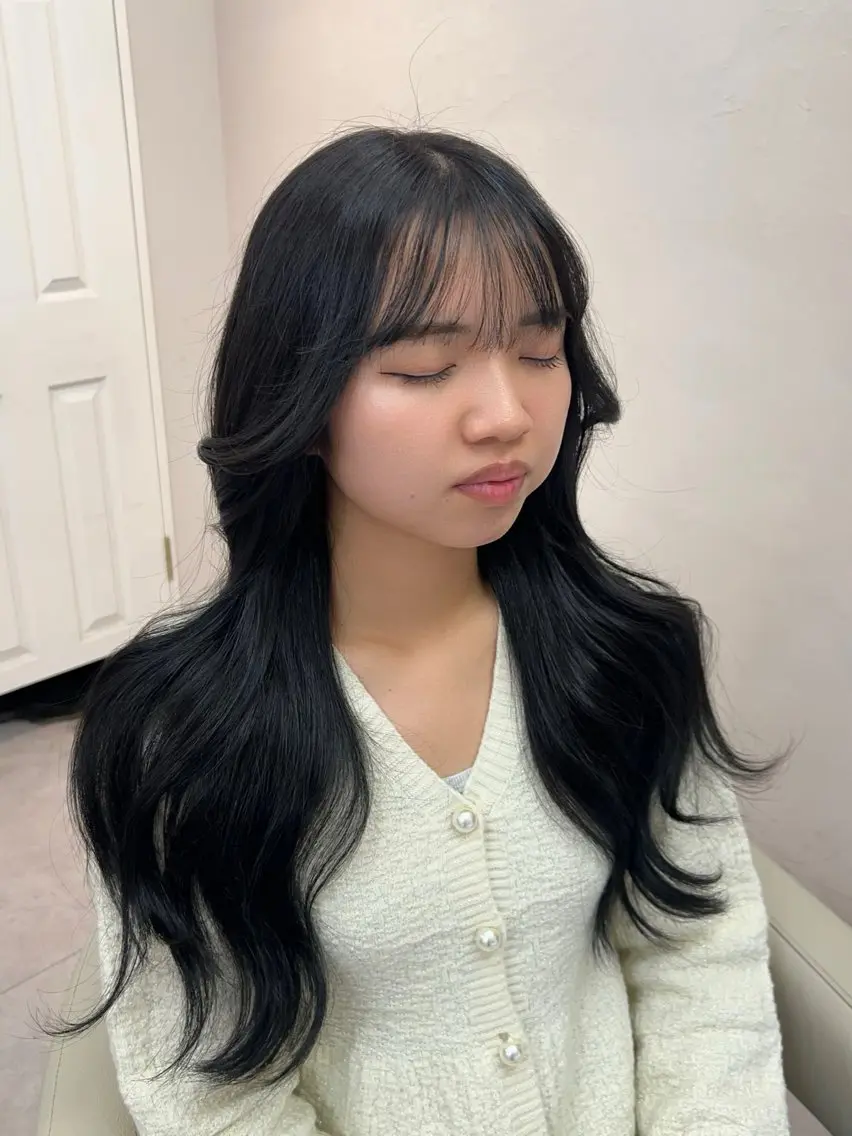 ロング カラー ヘアアレンジ ダークグレー ダークグレージュ グレージュ ヨシンモリ 韓国風ヘア ヘアカラー ナナカ 🎀のヘアスタイル