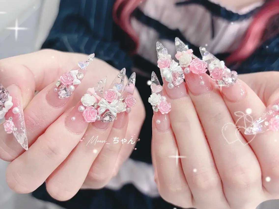 ネイル 成人式 大理石ネイル(マーブル) 持ち込み ネイルチップ 冬ネイル ハンドネイル MoMoA Nail ネイル長さ出し専門店のネイルデザイン