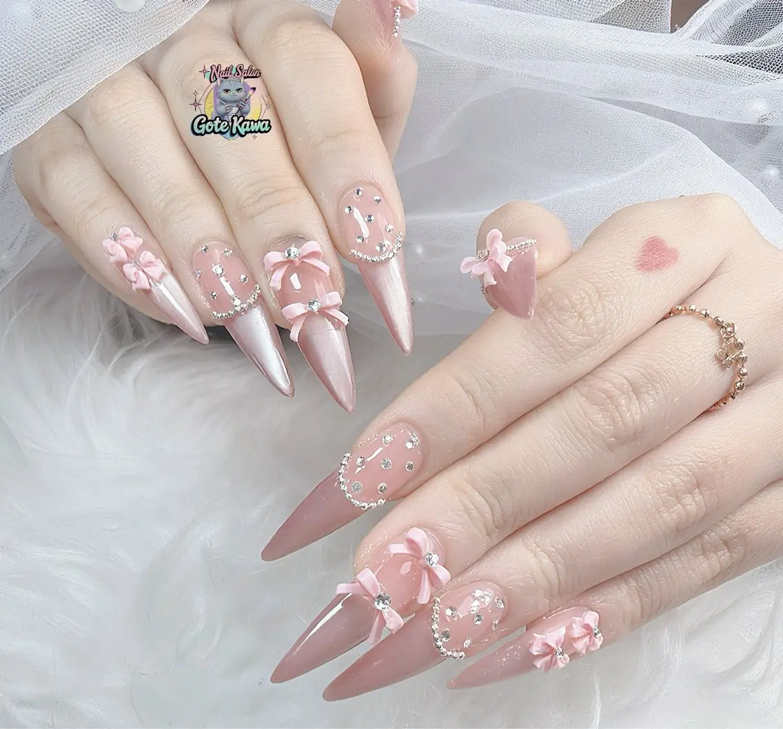 ネイル フレンチネイル マグネットネイル マグネットフレンチ リボン バレンタイン ハンドネイル ハンドケア Gote Kawa nail salonのネイルデザイン