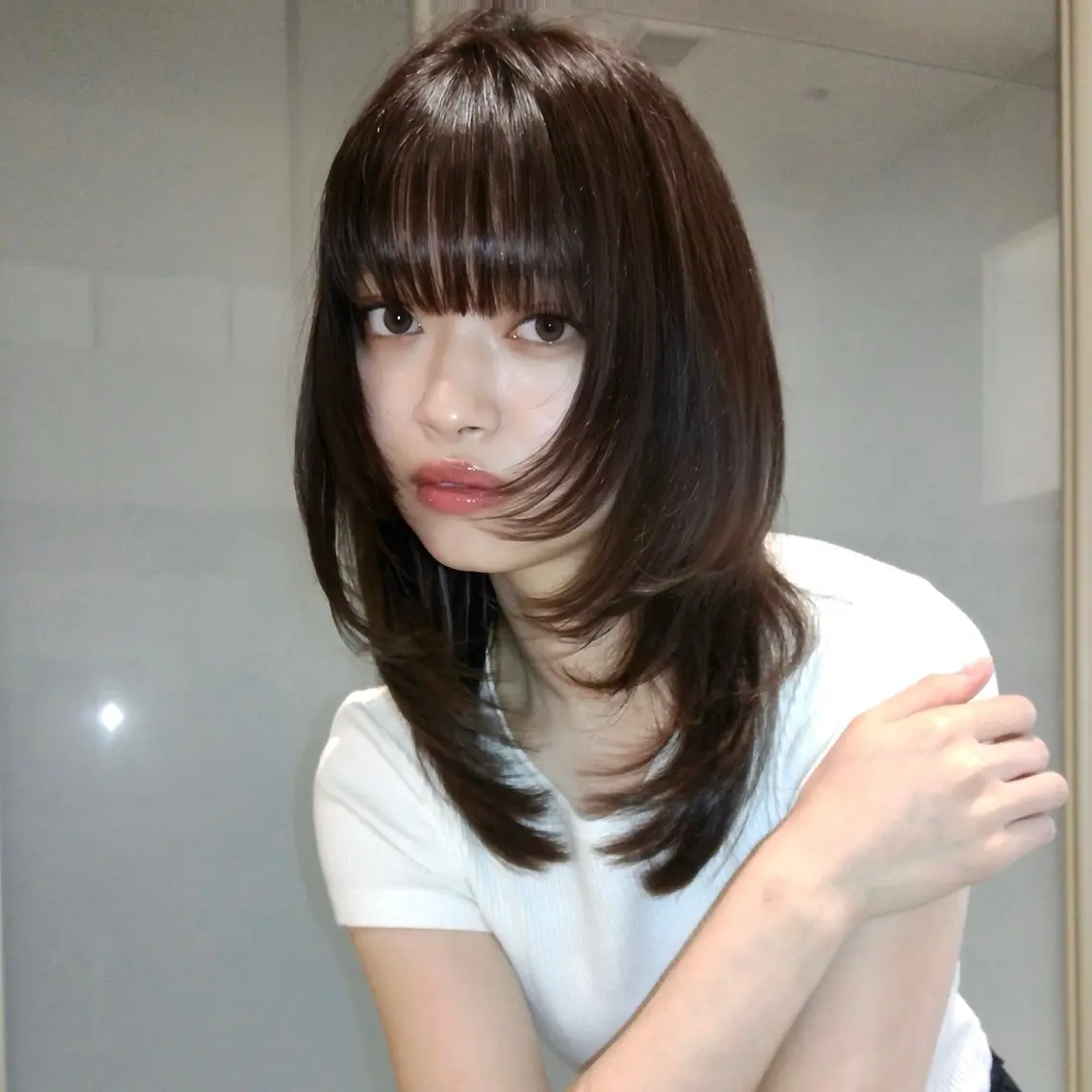 ミディアム カラー 顔まわりレイヤー レイヤーカット カット ヘアカラー トリートメント みずき/銀座 似合わせカットのヘアスタイル