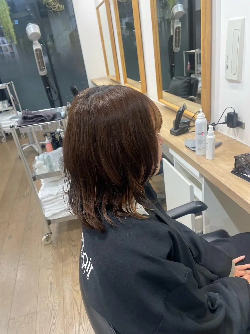 ミディアム パーマ ミディアムパーマ レイヤーカット カット パーマ ハッシュカット/山本 杏奈/イルミナカラーのヘアスタイル