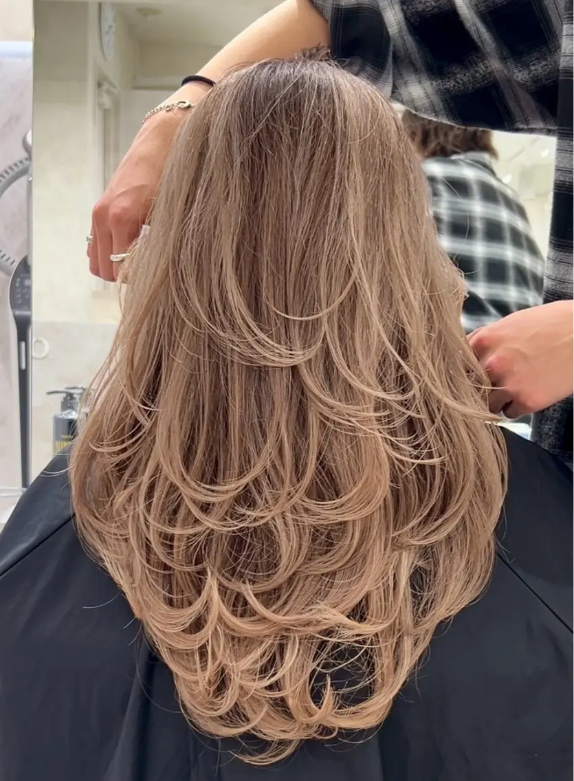 ロング カラー バレイヤージュ 透明感カラー ハイライトカラー ハイライト レイヤーカット ヘアカラー ✨ハイライト/海外 ヘア/Ryoto✨のヘアスタイル