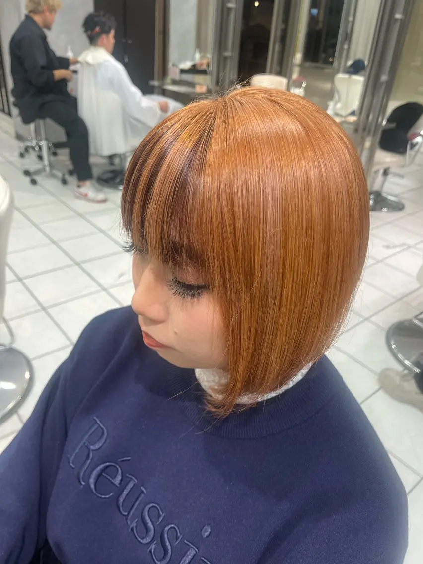 ショート カラー ブリーチ ブラウンカラー デザインカラー インナーカラー オレンジ アートディレクター 尾内 友美のヘアスタイル
