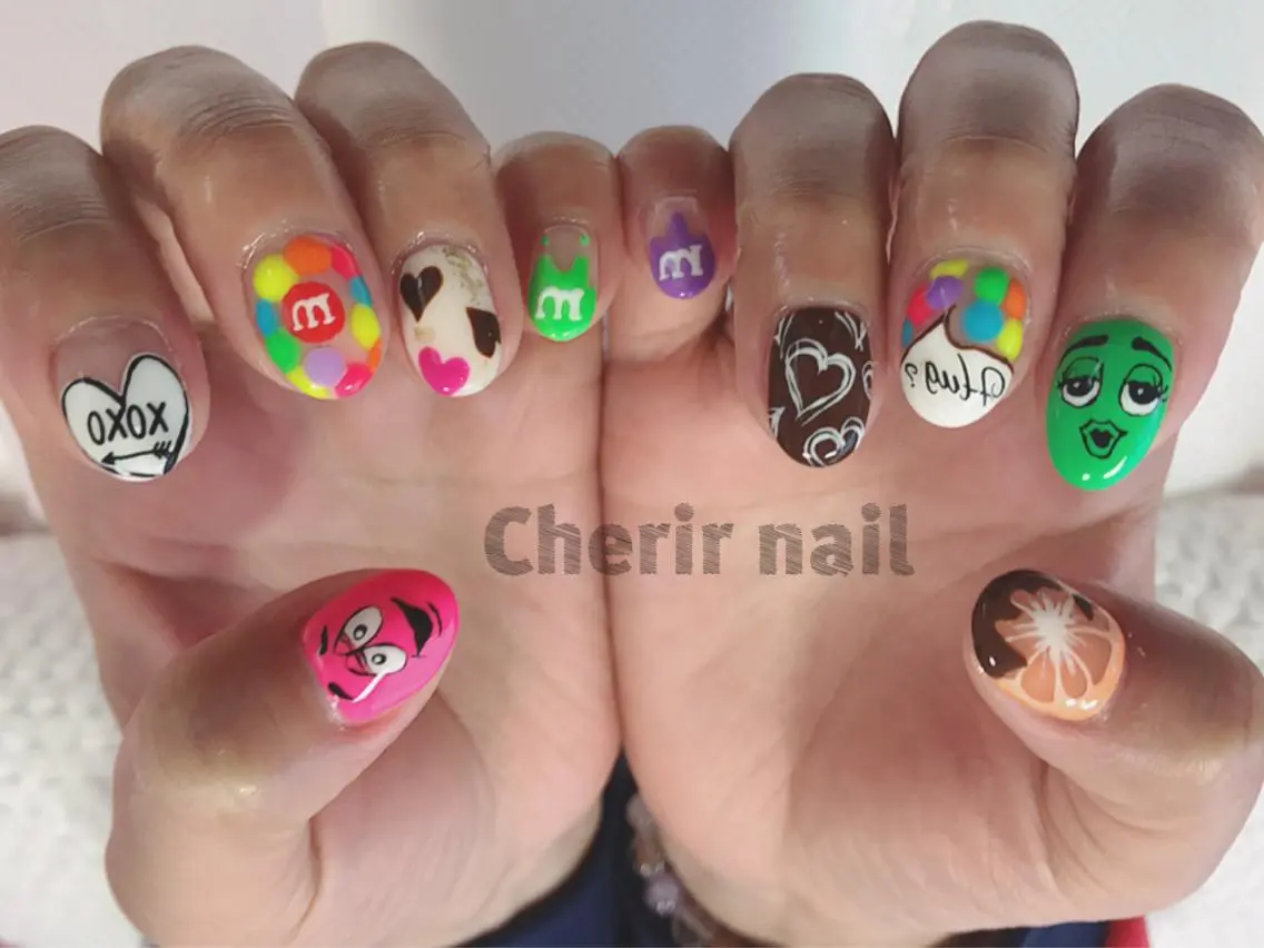 ネイル アートネイル ハート オレンジ バレンタイン ハンドネイル Cherirnail kaoriのネイルデザイン