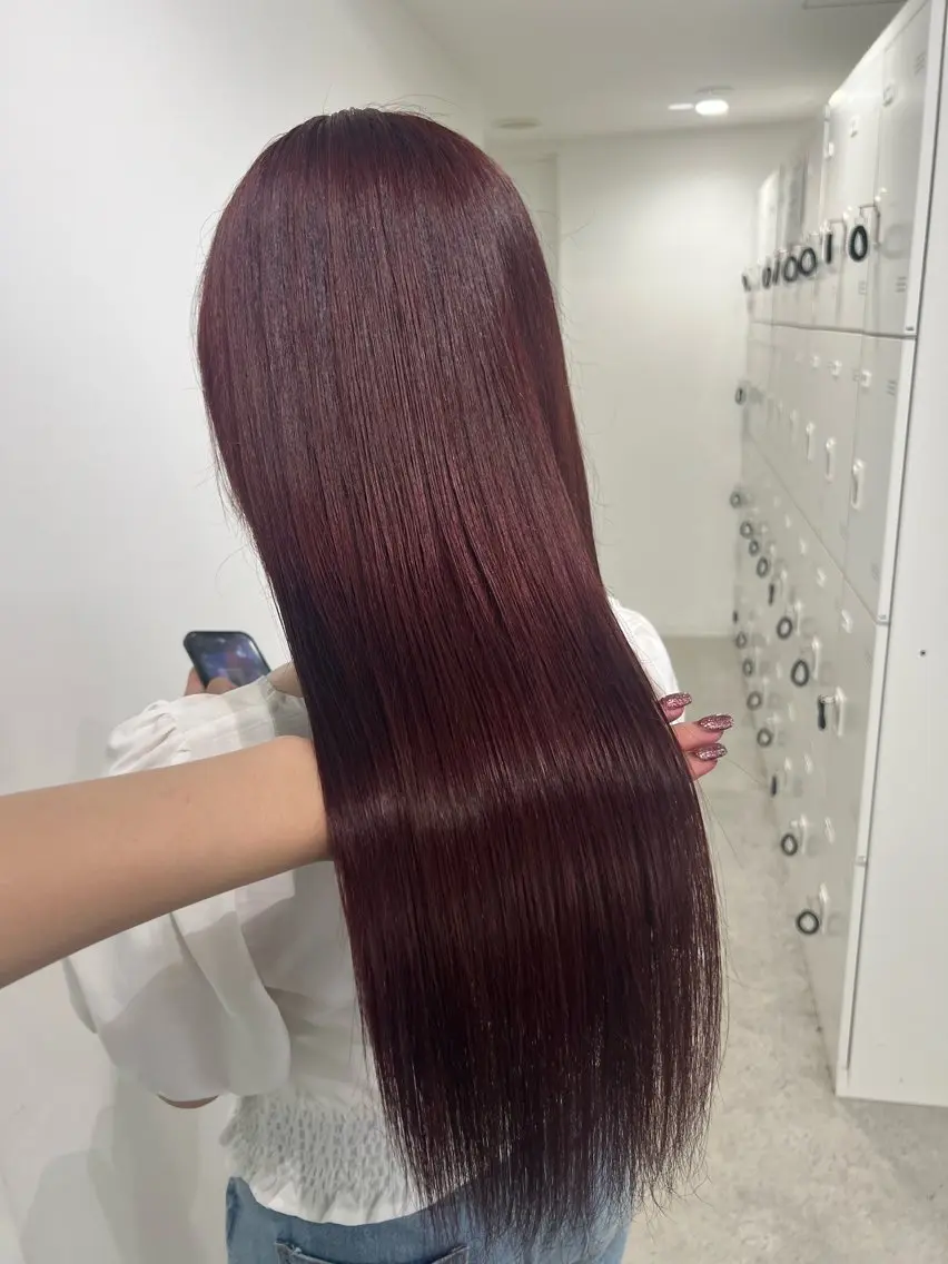 ロング カラー ケアカラー ロング トリートメント ヘアカラー 💗愛され暖色💗 ピンク/レッド💗のヘアスタイル