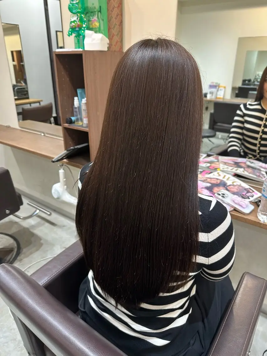ロング 伸ばしかけ 縮毛矯正 トリートメント 縮毛矯正+モテカラー 🎀✨MIHOのヘアスタイル