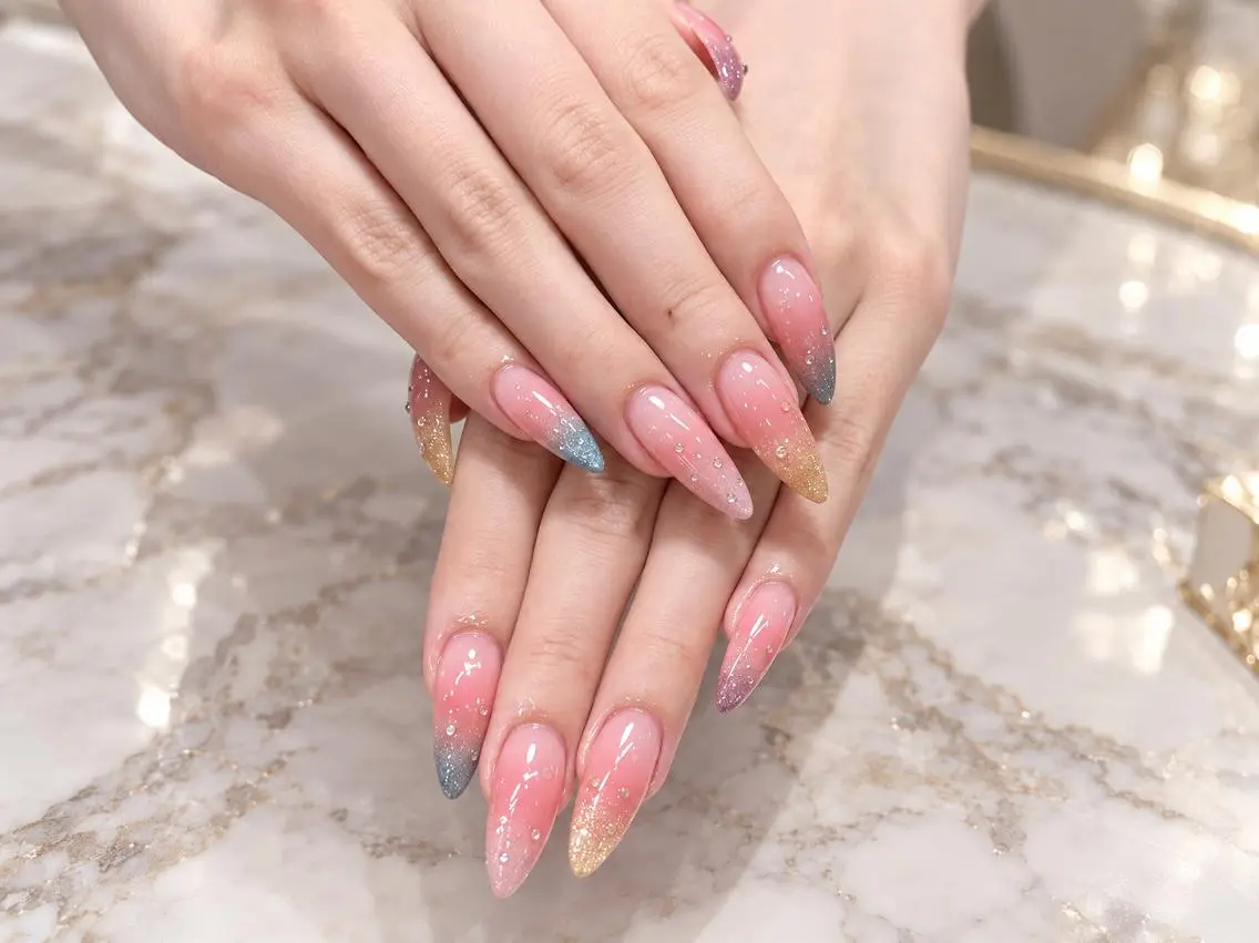 ネイル アートネイル フラッシュネイル フレンチネイル ジェルネイル ガラスフレンチ M2 BEAUTY Rikaのネイルデザイン