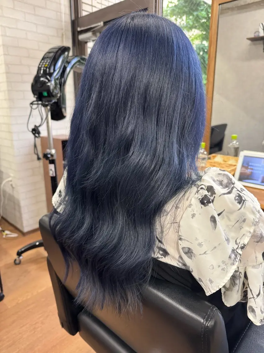 ロング カラー ブルーカラー ネイビーカラー カット ヘアカラー ✨ハイトーン カラー福岡拓也✨のヘアスタイル