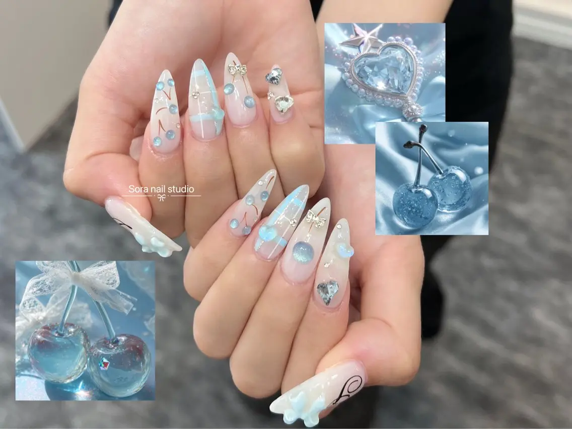 ネイル オーロラネイル ボルドー ブラウン 氷ネイル・うるうるネイル キラキラネイル ハンドネイル Sora  Nail 長さ出し専門店のネイルデザイン