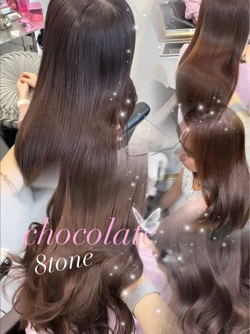 ロング カラー 透明感上品カラー 美白ショコラカラーのヘアスタイル
