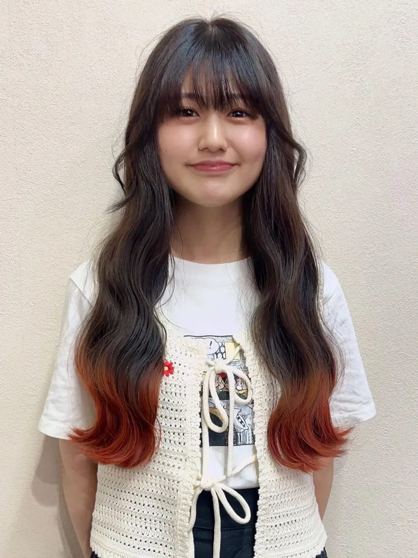 ロング カラー アッシュ アッシュブラウン ブラウンカラー デザインカラー オレンジ YUZUKI 🌙のヘアスタイル