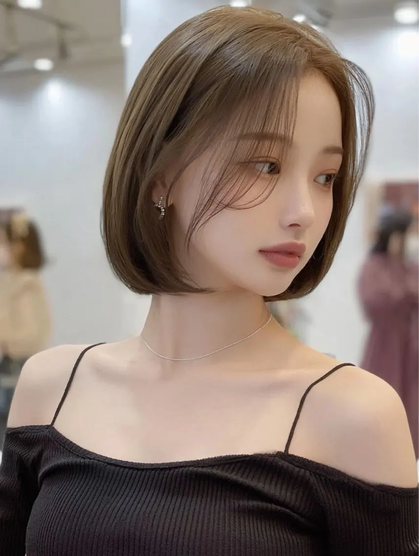 ミディアム ボブ 髪質改善 韓国風ヘア レイヤーカット 縮毛矯正 カット ヘアカラー 髪質改善/レイヤー/ 佐藤　舞🌷🫧のヘアスタイル