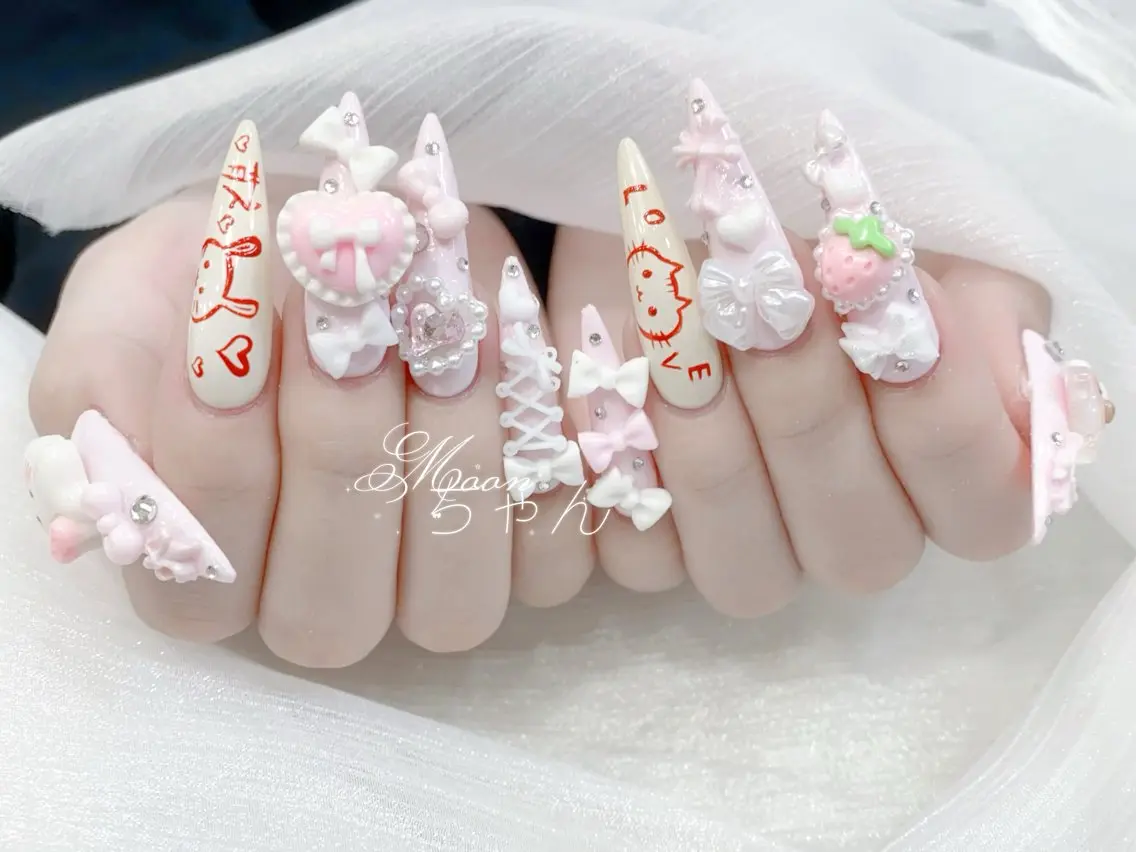 ネイル 成人式 マグネットネイル 大理石ネイル(マーブル) リボン 夏ネイル ハンドネイル MoMoA Nail ネイル長さ出し専門店のネイルデザイン