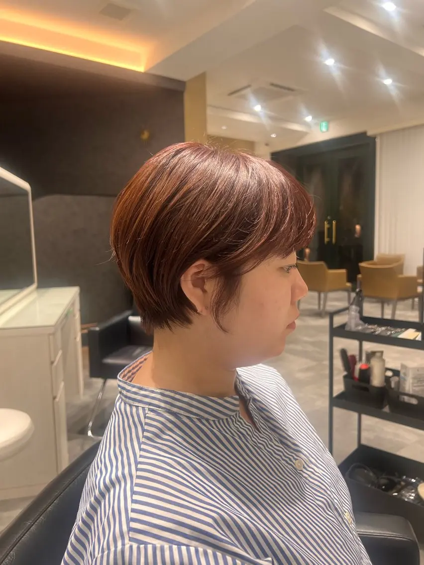 ショート カラー ブリーチ ブラウンカラー ブリーチなしカラー ピンクカラー ピンクブラウン カット/パーマ たるみことりのヘアスタイル