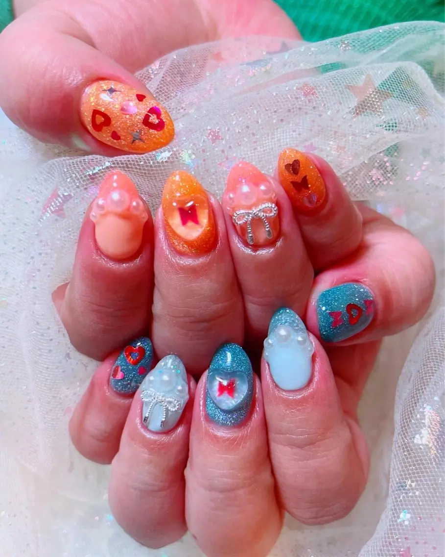 ネイル クリアネイル フラッシュネイル ハート RUI ☆のネイルデザイン