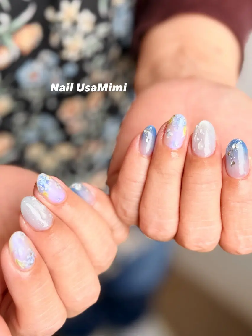 ネイル アートネイル フラワーネイル ジェルネイル グラデーション 韓国ネイル ハンドネイル 本町ネイルNail UsaMimiのネイルデザイン