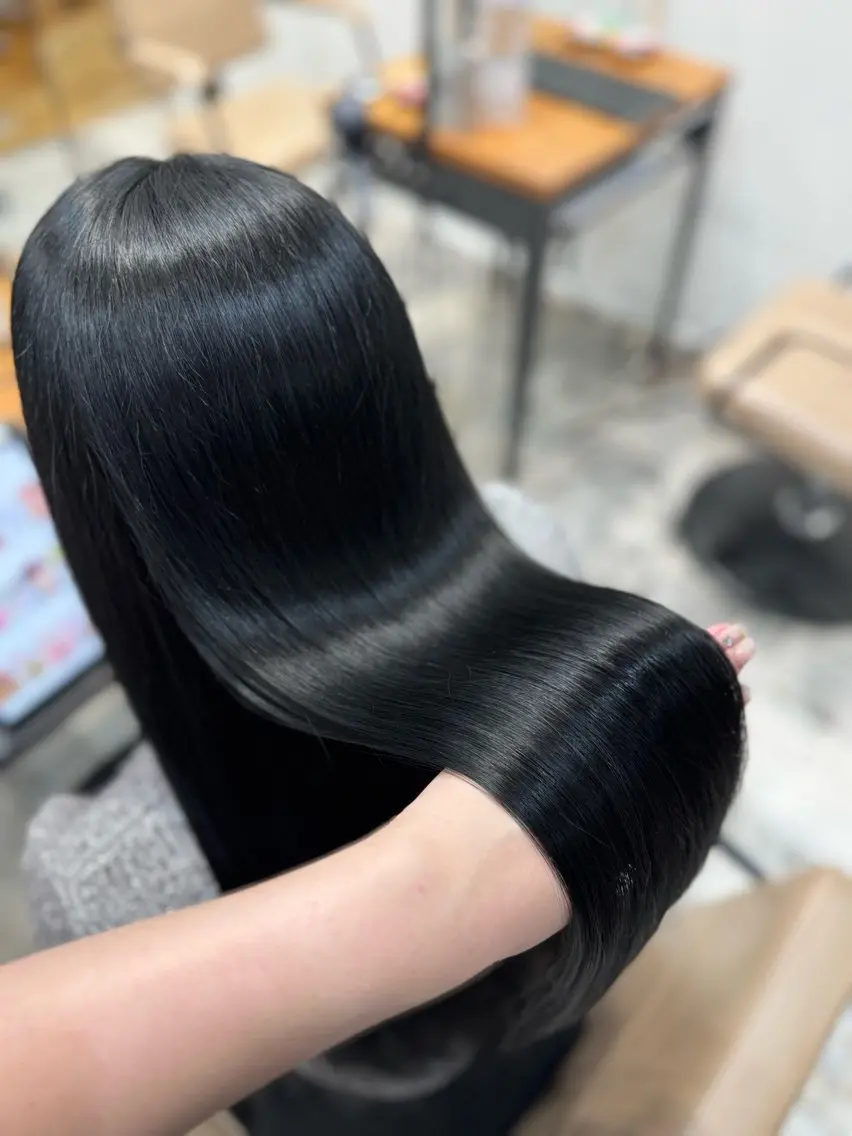 ロング カラー ベージュカラー 黒髪 ブルーカラー ブルーブラック ブラウンカラー レイヤー/顔まわり/ 透明感カラー/れいなのヘアスタイル