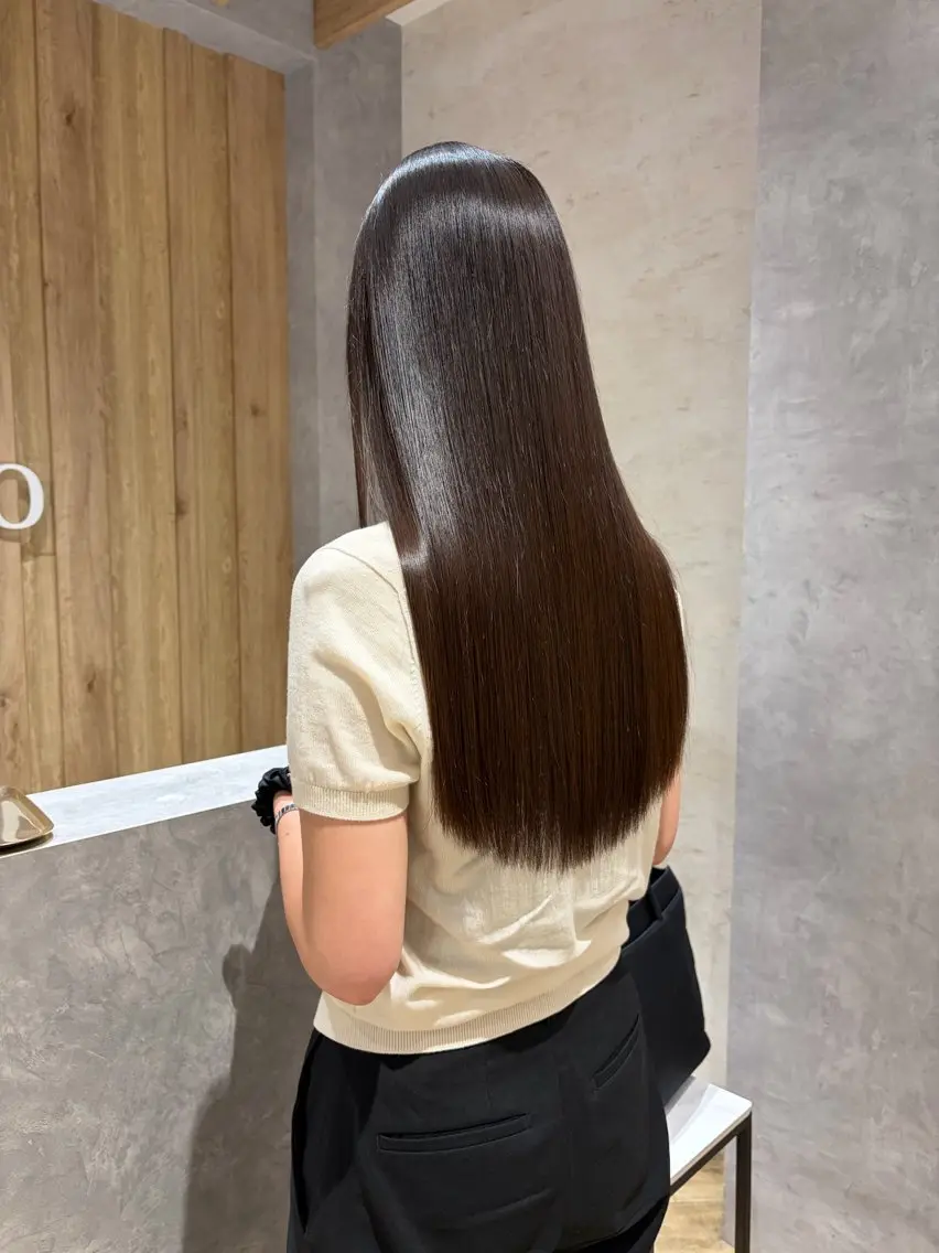 ロング カット 縮毛矯正 トリートメント 柴田樹/大人可愛い 艶髪カラー/髪質改善のヘアスタイル