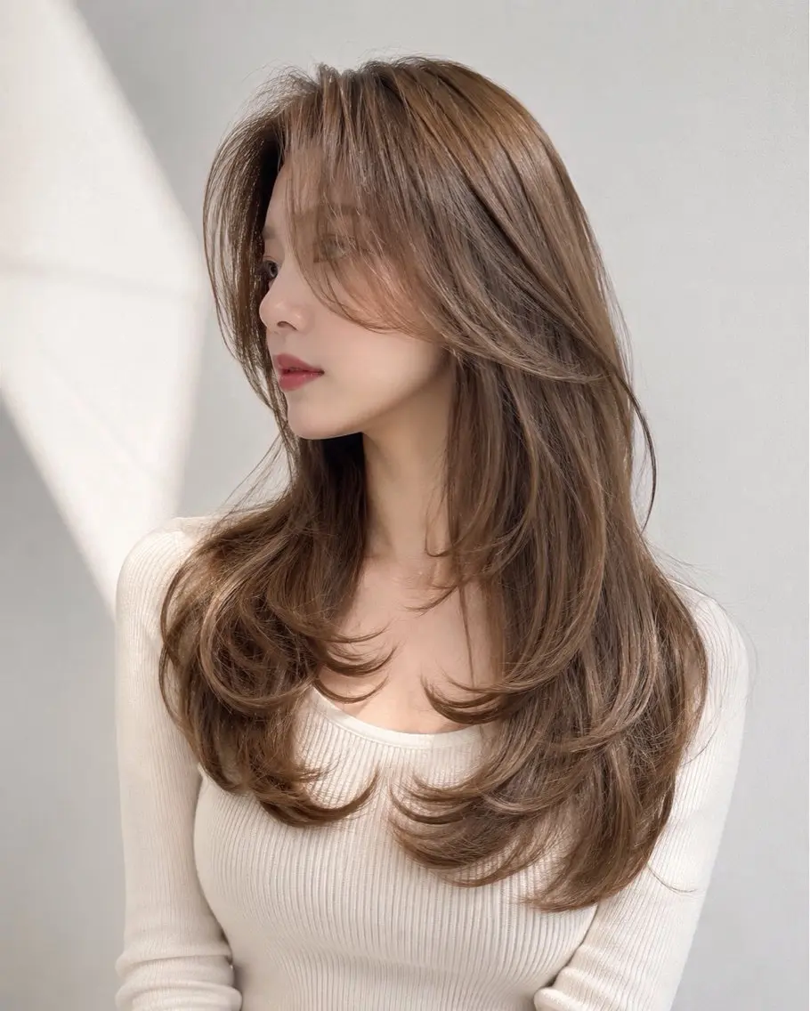 ロング ハッシュカット 韓国風ヘア レイヤーカット トリートメント カット ヘアカラー pia 薬院のヘアスタイル