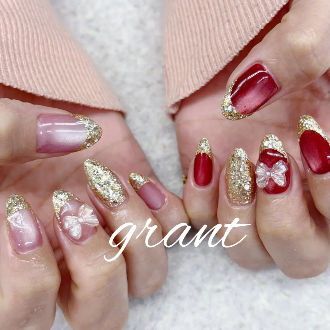 ネイル フレンチネイル ガラスフレンチ マグネットネイル ハンドネイル nailsalon grantのネイルデザイン